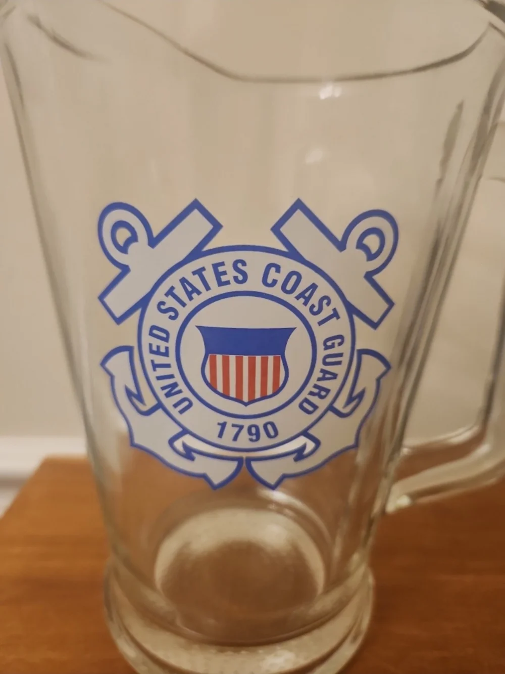 United States Coast Guard 1790 Logo Heavy Glass Pitcher 48 oz. Made In USA